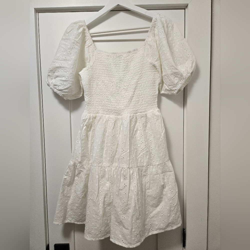 NWOT - White Tiered Eyelet Puff Sleeve Dress